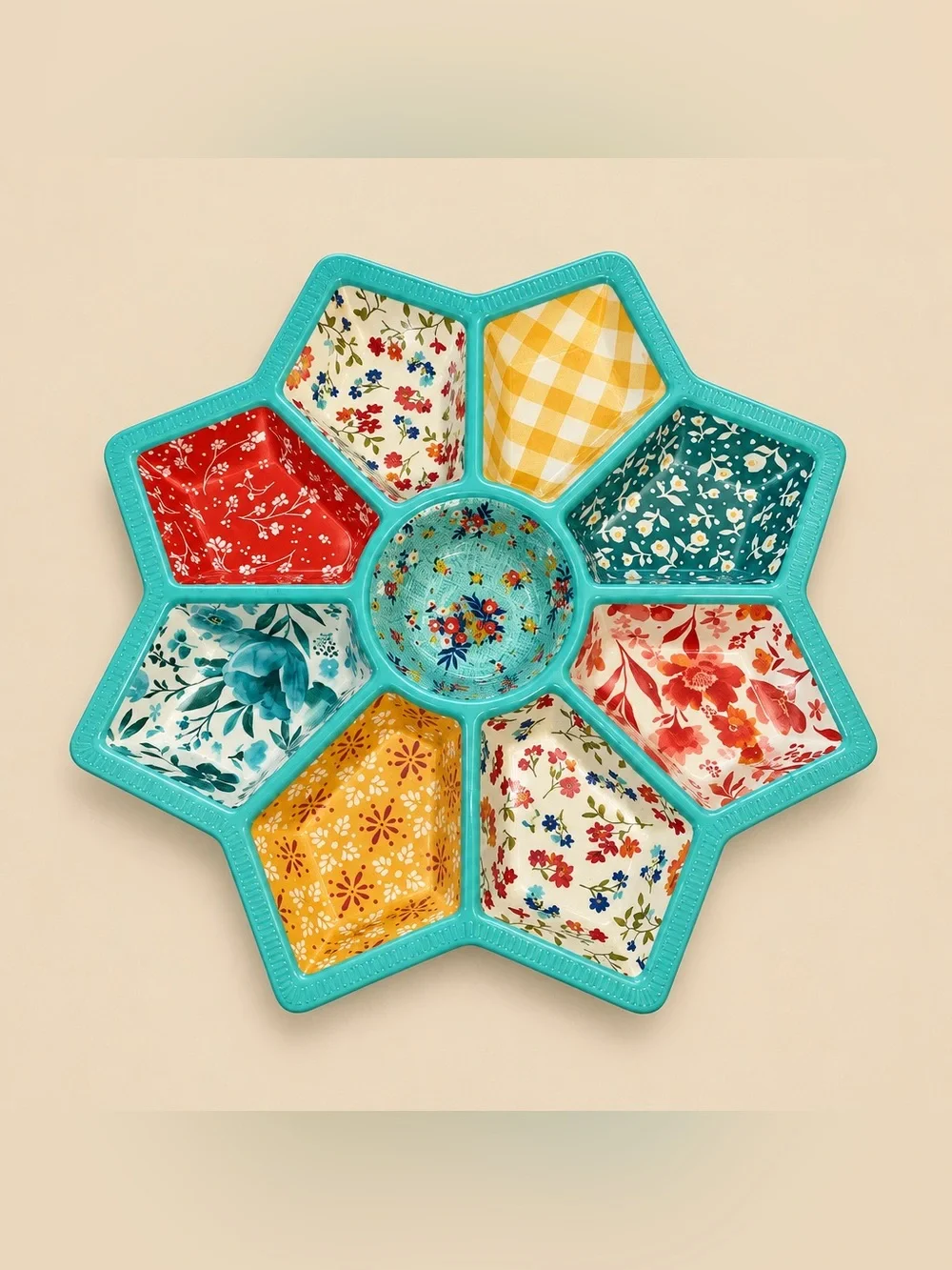 The Pioneer Woman Patchwork Medley Melamine Divided Star Serve Tray